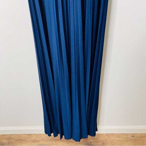 ASOS blue navy pleated tank cross wedding evening stretchy maxi dress 6 - Picture 4 of 9